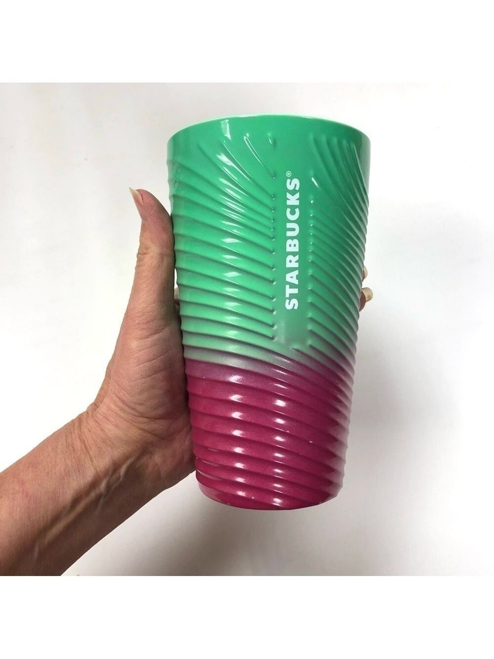 Starbucks Petunia wave ceramic slider top 12oz tumbler RARE